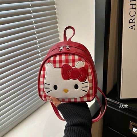 Balo Mini Hello Kitty Dễ Thương Túi Đeo Chéo 2 Trong 1 Da Bóng Cao Cấp Họa Tiết Caro Đỏ Trắng Phong Cách Hàn Quốc