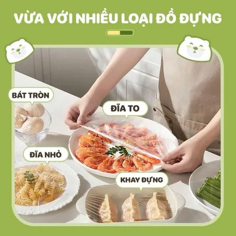 Túi màng bọc thực phẩm 300 chiếc chất liệu PE treo tường dạng rút tiện lợi, có chun co dãn siêu dai