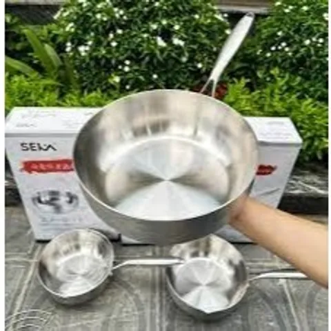 Chảo Tuyết Inox 5 Lớp Nguyên Khối Chống Dính SEKA Tặng Kèm Vỉ - Chảo Sâu Lòng Inox 304, Phù Hợp Mọi Loại Bếp