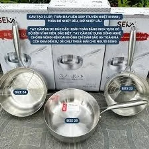 Chảo Tuyết Inox 5 Lớp Nguyên Khối Chống Dính SEKA Tặng Kèm Vỉ - Chảo Sâu Lòng Inox 304, Phù Hợp Mọi Loại Bếp