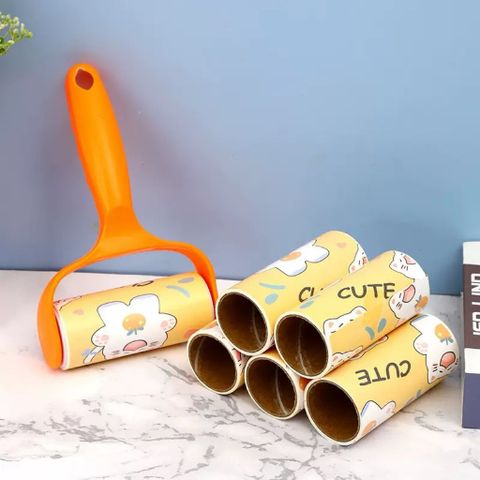 Con Lăn Bụi Quần Áo Họa Tiết Cute - Bộ Cây Lăn Bụi Kèm 6 Lõi Thay Thế Làm Sạch Lông Thú Cưng, Ga Giường, Sofa