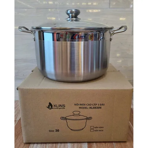 Nồi Luộc Gà Inox 1 Đáy Klins Cao Cấp Size 30cm Nồi Inox 304 Nắp Kính Cường Lực, Dùng Được Mọi Loại Bếp