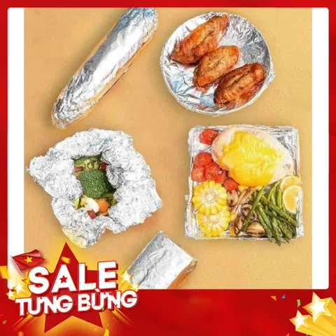 Cuộn giấy bạc nướng nhôm 10 mét bọc thực phẩm hâm nóng cho nồi chiên