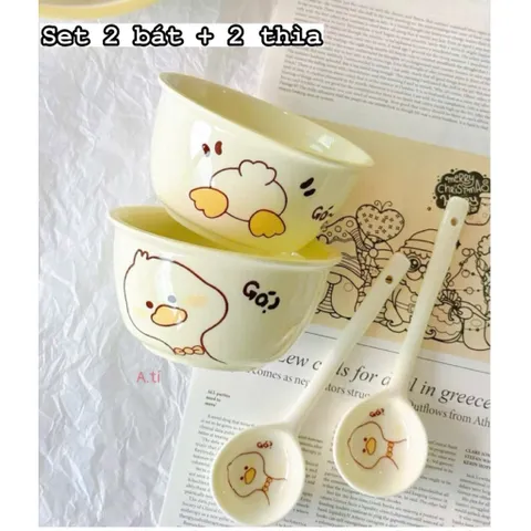 Set 2 Bát Ngộ Nghĩnh Kèm 2 Thìa - Decor Nhà Xinh