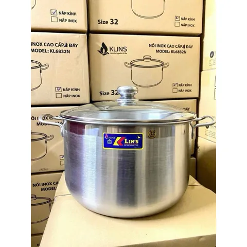Nồi Luộc Gà Inox 1 Đáy Klins Cao Cấp Size 30cm Nồi Inox 304 Nắp Kính Cường Lực, Dùng Được Mọi Loại Bếp