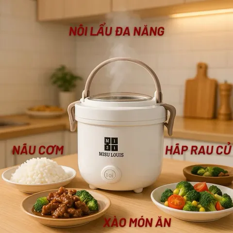 Nồi Lẩu Điện Đa Năng MISU LOUIS 2.5L Kèm Giá Hấp Inox - Nồi Nấu Mini Chống Dính Cao Cấp Cho 1-3 Người Ăn
