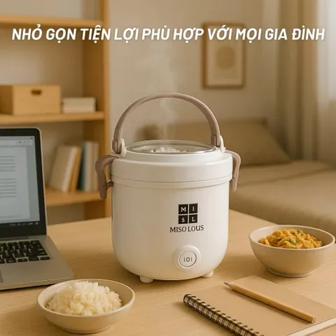 Nồi Lẩu Điện Đa Năng MISU LOUIS 2.5L Kèm Giá Hấp Inox - Nồi Nấu Mini Chống Dính Cao Cấp Cho 1-3 Người Ăn