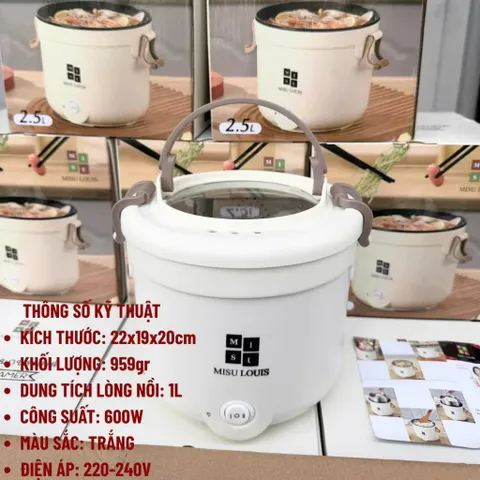 Nồi Lẩu Điện Đa Năng MISU LOUIS 2.5L Kèm Giá Hấp Inox - Nồi Nấu Mini Chống Dính Cao Cấp Cho 1-3 Người Ăn