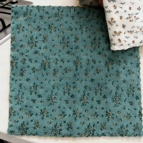 Combo 4 Khăn Lau Vệ Sinh Bếp Đa Năng 30cm – Sợi Microfiber Siêu Thấm, Họa Tiết Hoa Cỏ Decor Xinh Xắn