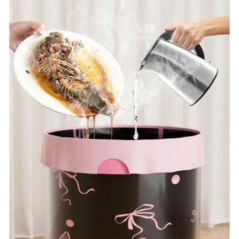 Cuộn 100 Túi Rác Đen Dây Rút Tự Động In Họa Tiết Nơ Sang Trọng, Túi Đựng Rác Gia Đình Siêu Dai Chống Rò Rỉ