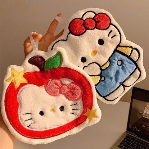 Combo 2 Khăn Lau Tay Nhà Bếp Hình Hello Kitty Dễ Thương – Khăn Lau Đa Năng Thấm Hút Cực Tốt, Mềm Mịn Có Móc Treo