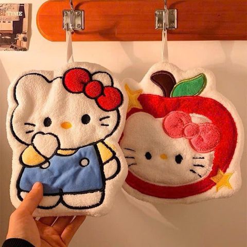Combo 2 Khăn Lau Tay Nhà Bếp Hình Hello Kitty Dễ Thương – Khăn Lau Đa Năng Thấm Hút Cực Tốt, Mềm Mịn Có Móc Treo