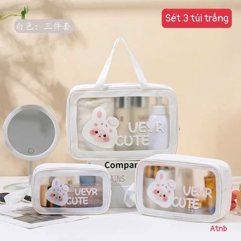 Set 3 Túi Đựng Mỹ Phẩm Trong Suốt Hình Gấu Cute – Túi Du Lịch, Túi Đựng Đồ Cá Nhân Tiện Lợi