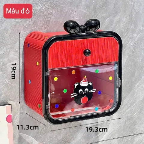 Hộp Đựng Giấy Vệ Sinh Gắn Tường Kèm Nơ và Sticker Xinh Xắn