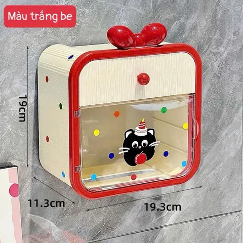 Hộp Đựng Giấy Vệ Sinh Gắn Tường Kèm Nơ và Sticker Xinh Xắn