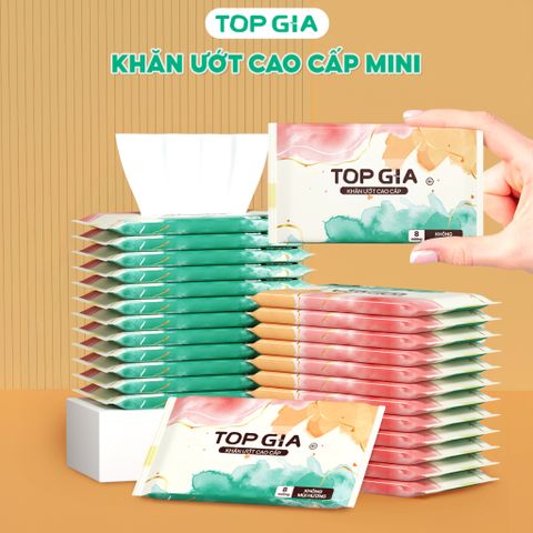 Combo 10 Gói Khăn Ướt Mini TopGia Cao Cấp - Khăn Giấy Ướt Bỏ Túi Tiện Lợi, Không Mùi, An Toàn Cho Bé