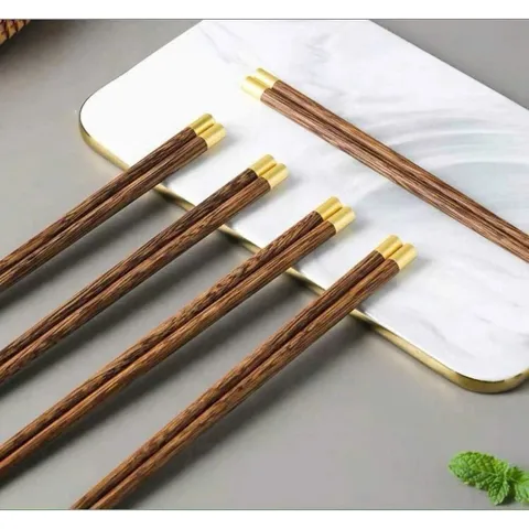 Set 10 Đôi Đũa Gỗ Jinfu Cao Cấp - Đũa Cánh Gà Mạ Vàng Sang Trọng