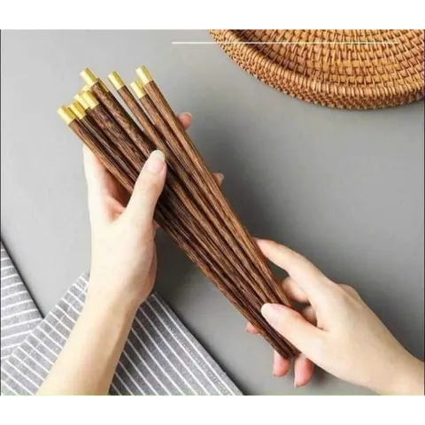 Set 10 Đôi Đũa Gỗ Jinfu Cao Cấp - Đũa Cánh Gà Mạ Vàng Sang Trọng