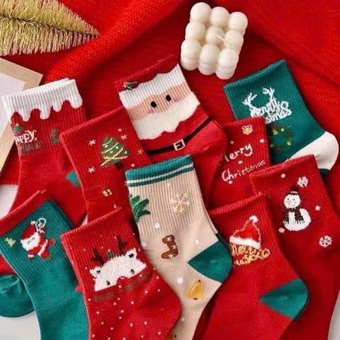 Tất Noel Họa Tiết Dễ Thương - Set 10 Đôi Tặng Lễ Giáng Sinh