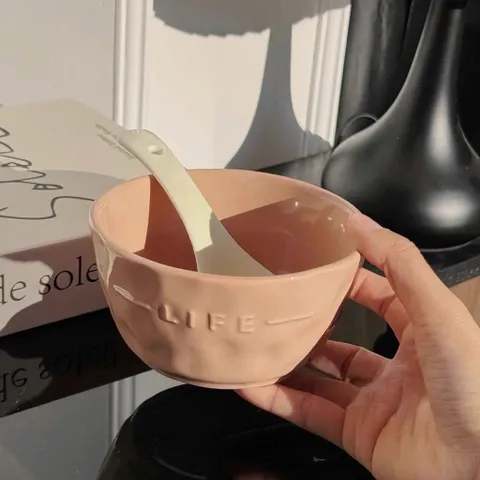 Sét 4 Bát Kèm 4 Thìa Sứ Màu Sắc Pastel Dễ Thương - Bộ Dụng Cụ Ăn Uống Xinh Xắn