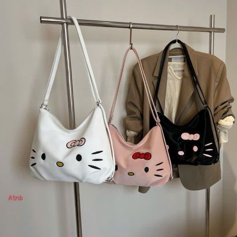 Túi Đeo Vai Hello Kitty Y2K Cao Cấp - Túi Kẹp Nách Nữ Hàn Quốc Da Mềm Phối Nơ Đáng Yêu (3 Màu) - Túi Xách Nữ Đi Học