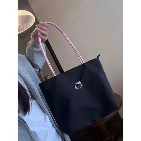 Túi Tote Vải Dù Hello Kitty Y2K - Túi Xách Đeo Vai Nữ Canvas Chống Thấm Phối Quai Hồng Cao Cấp