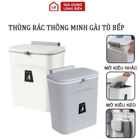 Thùng Rác Treo Tủ Bếp Có Nắp Đậy - Kẹp Bếp Tiện Ích 9 Lít