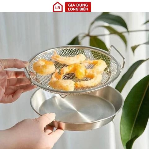 Khay Inox Kèm Vỉ Lưới Chất Liệu Inox Size 20cm - Tiện Lợi Cho Mọi Món Nướng