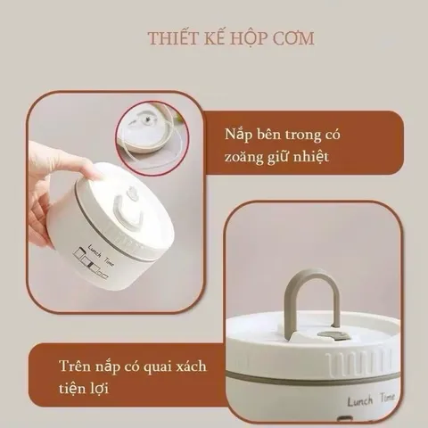 Hộp đựng cơm giữ nhiệt văn phòng lúa mạch kèm khay inox 304 chống han rỉ
