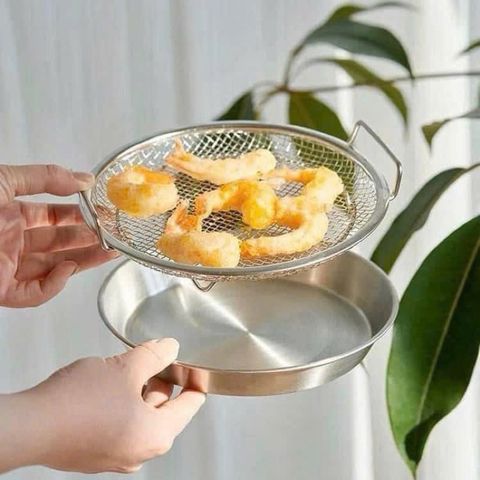 Khay Inox Kèm Vỉ Lưới Chất Liệu Inox Size 20cm - Tiện Lợi Cho Mọi Món Nướng