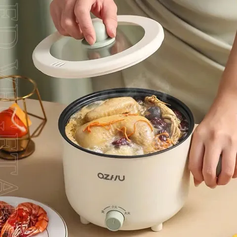Nồi Lẩu Điện Mini Đa Năng 1.8L - Ca Nấu Mì Ozhu/Yueslila, 600W, Tặng Kèm Giá Hấp Tiện Lợi