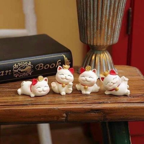 Set 4 Chú Mèo Thần Tài Trang Trí - Mang May Mắn & Tài Lộc Đến Gia Đình