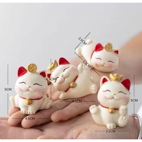 Set 4 Chú Mèo Thần Tài Trang Trí - Mang May Mắn & Tài Lộc Đến Gia Đình