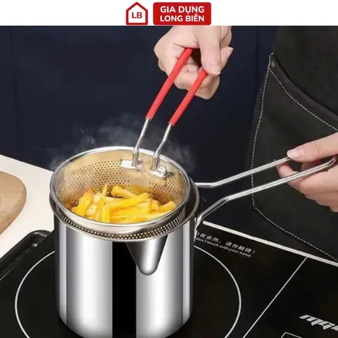 Nồi Chiên Ngập Dầu Có Tay Cầm Kèm Rổ Lọc - Chất Liệu Thép Không Gỉ, Tiện Lợi