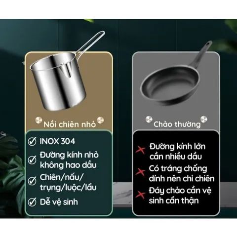 Nồi Chiên Ngập Dầu Có Tay Cầm Kèm Rổ Lọc - Chất Liệu Thép Không Gỉ, Tiện Lợi