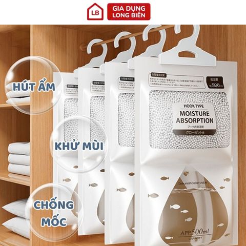 Túi Hút Ẩm Khử Mùi 2 Ngăn Siêu Hút Ẩm 500ml - Chống Mốc, Nồm, Ẩm Có Móc Treo Tiện Lợi