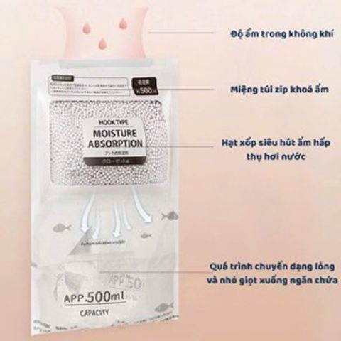 Túi Hút Ẩm Khử Mùi 2 Ngăn Siêu Hút Ẩm 500ml - Chống Mốc, Nồm, Ẩm Có Móc Treo Tiện Lợi