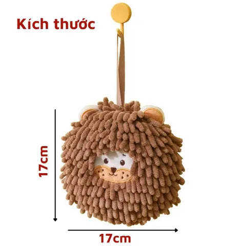 Khăn Lau Tay Siêu Thấm Nước Có Dây Treo Hoạ Tiết Hình Hổ Màu Nâu