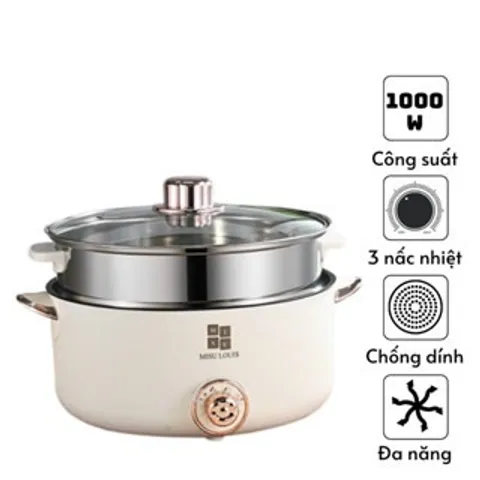 Nồi Lẩu Điện Đa Năng Kèm Giá Hấp INOX, Có Lớp Chống Dính Ceramic 28cm