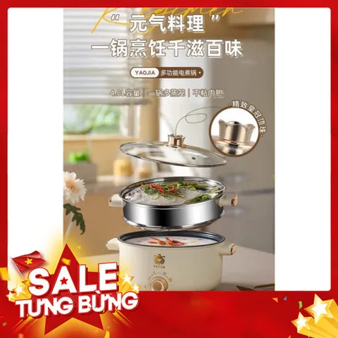 Nồi Lẩu Điện Đa Năng Kèm Giá Hấp INOX, Có Lớp Chống Dính Ceramic 28cm