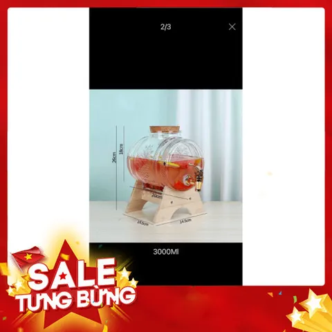 Bình thủy tinh đựng nước có vòi tặng kèm chân gỗ