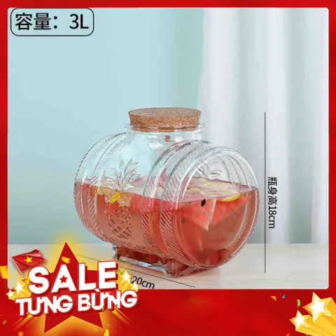 Bình thủy tinh đựng nước có vòi tặng kèm chân gỗ