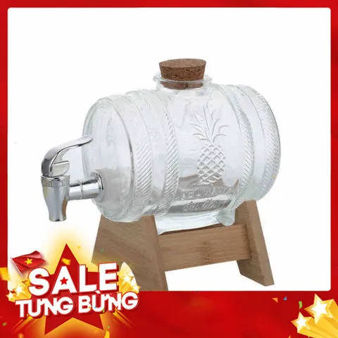 Bình thủy tinh đựng nước có vòi tặng kèm chân gỗ