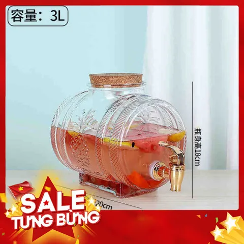 Bình thủy tinh đựng nước có vòi tặng kèm chân gỗ