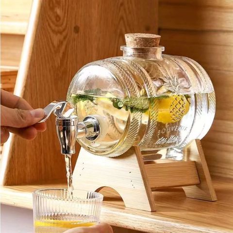 Bình Đựng Rượu Thuỷ Tinh kèm vòi và Giá Đỡ Gỗ dung tích 1 lít