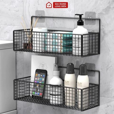 Kệ Đựng Đồ Nhà Tắm Dán Tường Hình Chữ Nhật , Kệ Nhà Tắm, Kệ Thép Sơn Tĩnh Điện Cao Cấp Không Rỉ Siêu Chắc Kèm Miếng Dán