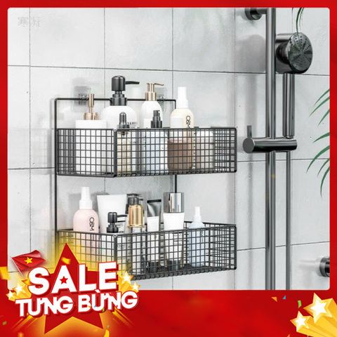 Kệ Đựng Đồ Nhà Tắm Dán Tường Hình Chữ Nhật , Kệ Nhà Tắm, Kệ Thép Sơn Tĩnh Điện Cao Cấp Không Rỉ Siêu Chắc Kèm Miếng Dán