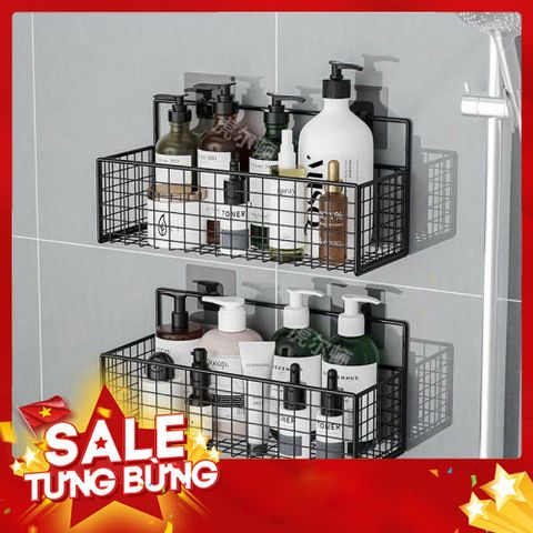 Kệ Đựng Đồ Nhà Tắm Dán Tường Hình Chữ Nhật , Kệ Nhà Tắm, Kệ Thép Sơn Tĩnh Điện Cao Cấp Không Rỉ Siêu Chắc Kèm Miếng Dán