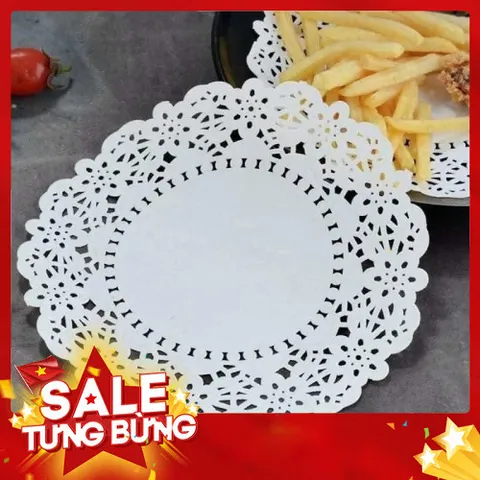 Gói 140 Giấy nến đục lỗ viền hoa văn, Giấy nến tròn lót xửng hấp, nồi chiên không dầu, hấp bánh bao size 21,5cm