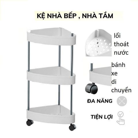 kệ góc tường tam giác 3 tầng có bánh xe di chuyển
